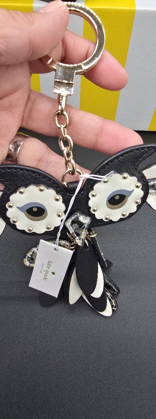 kate spade Black, White & Gold Owl Bag Charm Keychain #0932